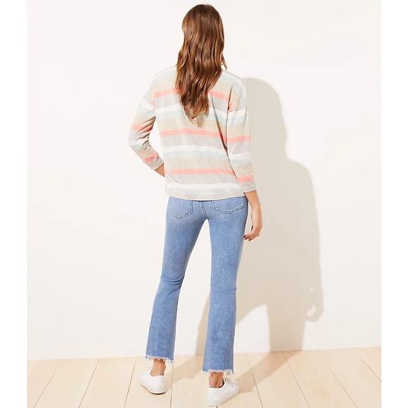 LOFT Shimmer Striped 3/4 Sleeve Sweater Size Small Lightweight Relaxed Fit Linen - Picture 3 of 16